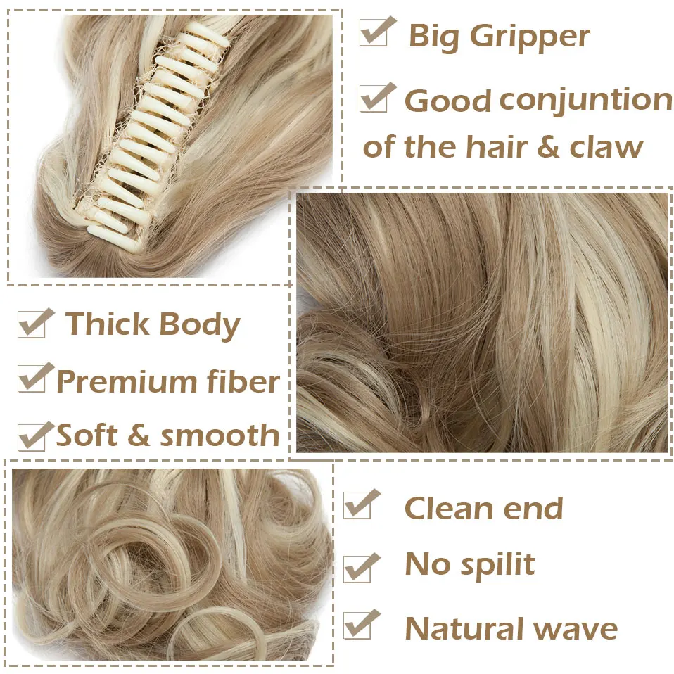 SNOILITE 12 дюймов коготь клип в хвостик волосы удлиняющие синтетические Короткие волнистый хвост волосы для волос стиль шиньон для женщин