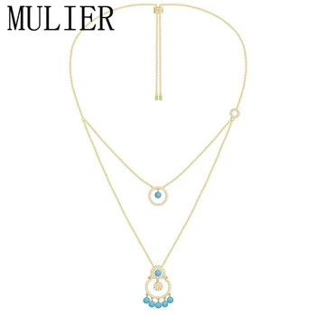 

2020 Fashion High Quality Green Zircon Double Pearl Necklace Green Zircon Tassel Necklace Lady Married Bohemia Jewelry Monac