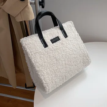 

2020 Autumn and winter new style Lamb hair handbag soft roll Versatile Fashion bags pure colour for lady