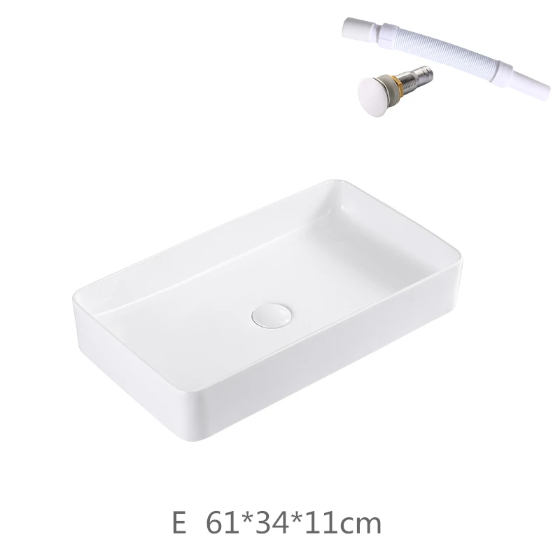 

60x35 CM Basin Ceramic Bathroom Sink White Above Counter Basin with Drain Pipe Shampoo Sinks