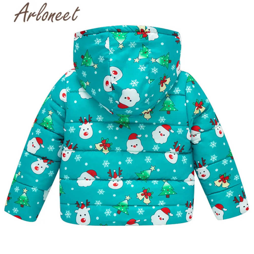 ARLONEET Christmas Coats Baby Girls Warm Winter Thick Coat Cartoon Print Kids Hooded Outerwear Toddler Baby Coat Girls Outerwear