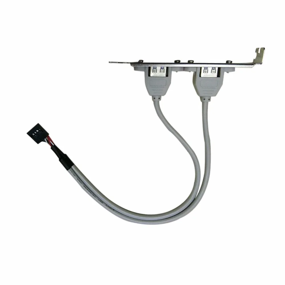 2PCS PC Case Internal 9Pin To USB Female Baffle Bit Line Dual USB 2 0 Female 2