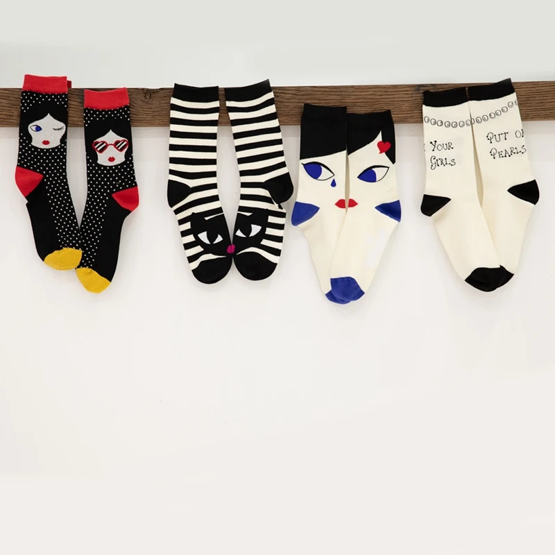 Новые модные эксклюзивные Хлопковые женские носки с кукольным принтом, носки высокого качества, забавные креативные уличные трендовые носки