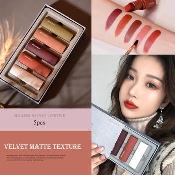 

5pcs Lipstick Set Smudge-proof Water-resistance Non-stick Cup Long-lasting Colorfast Matte Lipstick Set