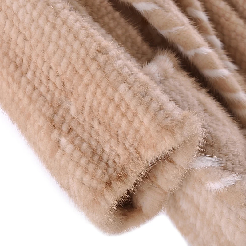 Настоящее натуральное Норковое меховое пальто с длинным рукавом высокого качества вязаное Женское зимнее длинное пальто