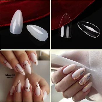 

120 Pcs Short Almond Nail Tips / Stiletto Acrylic Fake Nail Tips - Full Cover Clear / Natural 12 Size