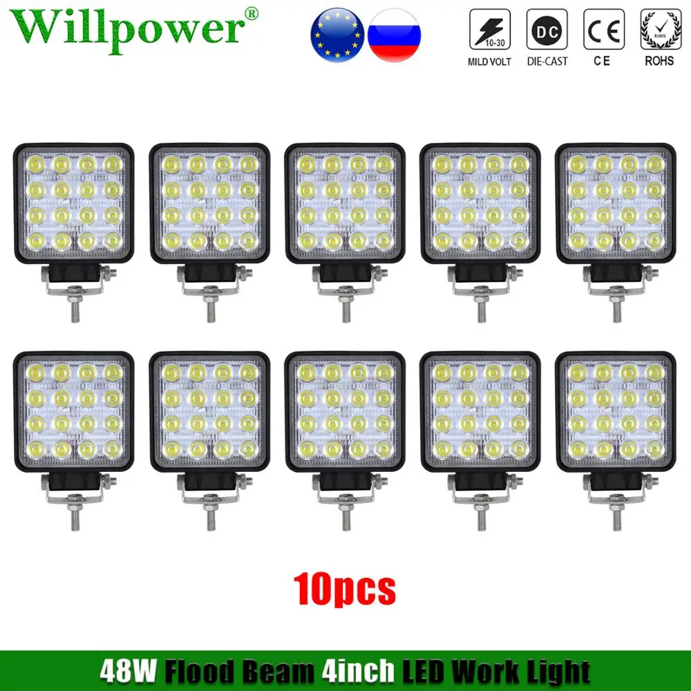 

For Jeep Roof Rack Headlight 48W 4" Spotlight LED Work Light Offroad 4x4 Boat UTV Truck SUV Pickup Bumper Flood Driving Fog Lamp