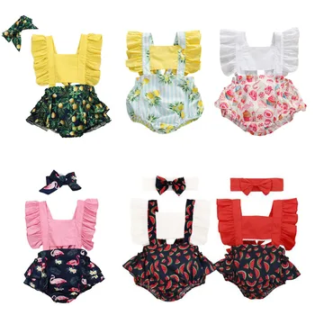 

Pudcoco Fast Shipping 0-24M Summer Toddler Baby Girls Cotton Bodysuit Flower Tops Cute Striped Ruffle Jumpsuit Playsuit Outfit