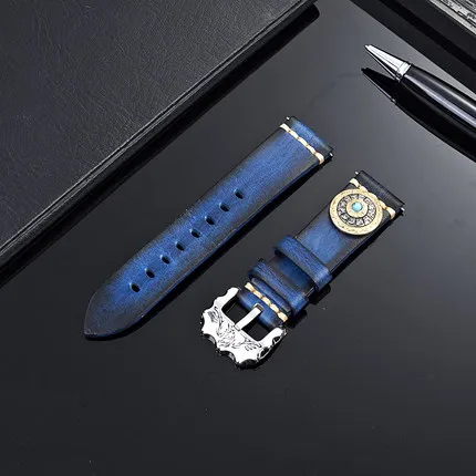 Ремешок из натуральной кожи для galaxy watch 42 мм 46 мм декомпрессия китайский ремешок для часов зодиака для huawei GT 2P 22 мм Amazfit Bip 20 мм - Цвет ремешка: Blue