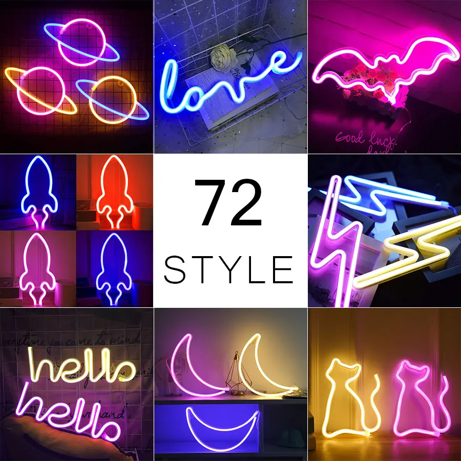 

72 Styles Led Neon Light Colorful Rainbow Neon Sign for Room Home Party Wedding Decoration Xmas New Years Gift Neon Lamp