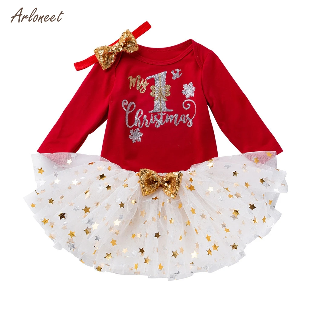 ARLONEET/Рождественская Одежда для новорожденных; комбинезон; топы; платье-пачка; Набор для волос; мой первый Рождественский наряд; зимняя одежда для детей;