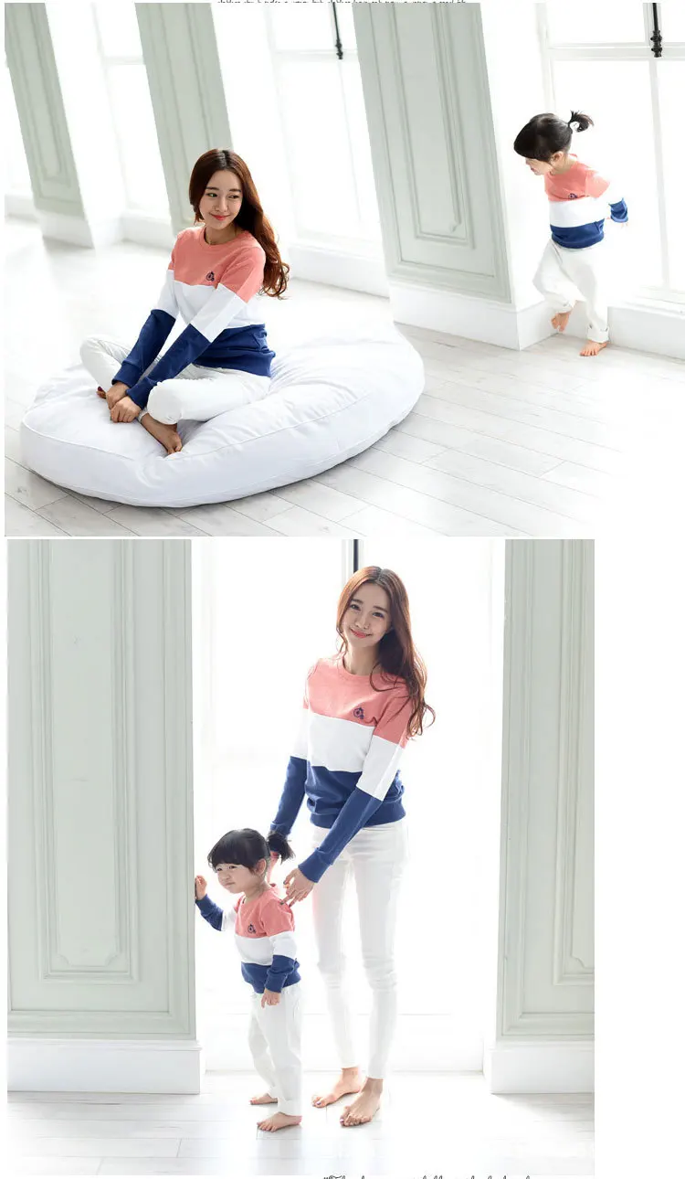 Одинаковые комплекты одежды для всей семьи на год, свитер г. Корейский костюм с длинными рукавами для мамы и дочки