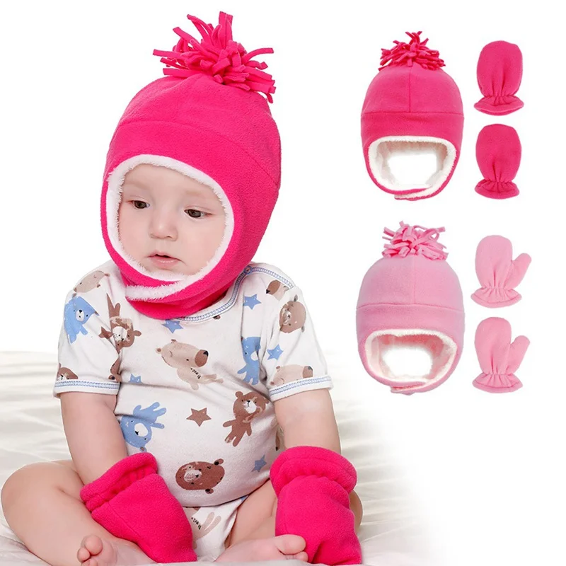 

NEW 2020 Children's Hat Set Winter Warm and Velvet Ear Protection Cap Lei Feng Hat + Gloves For Baby Kids Lovely Cap Set S M L