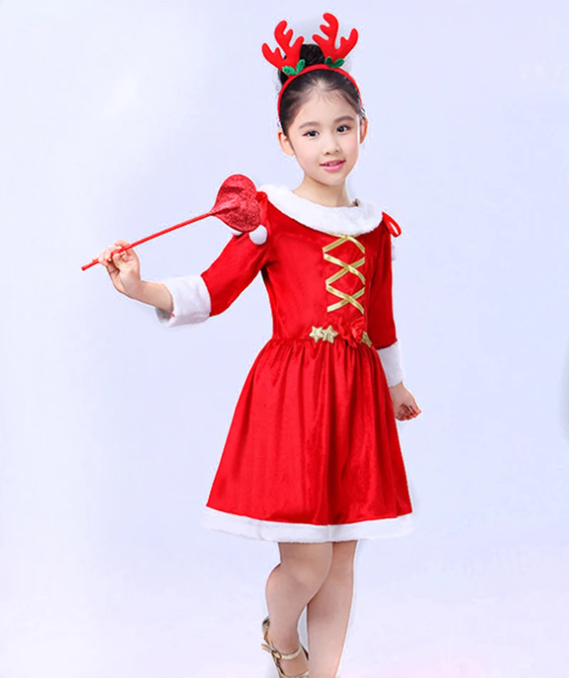 Dress Eraspooky/красное рождественское платье с капюшоном для девочек; костюм Санта-Клауса для детей; Новогоднее праздничное нарядное платье; Детский Рождественский наряд; повязка на голову - Цвет: Dress