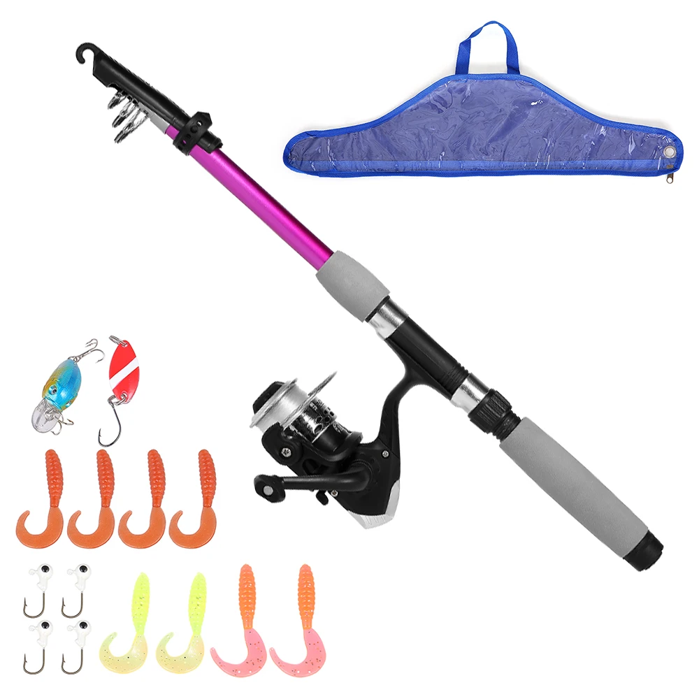 Spinning Fishing Reel Rod Combo Kit Telescopic Fishing Pole with Soft
