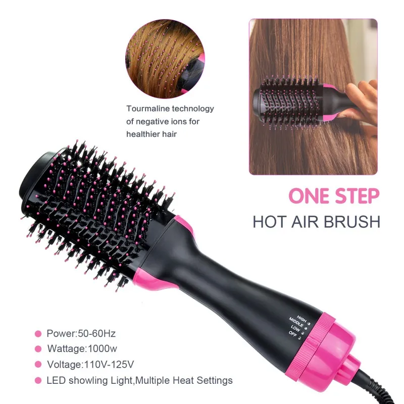 One Step Hair Dryer& Volumizer Dryer Hair Straightener Curler Salon Styling Comb Hot Air Brush Tangle Negative Ions Hair Blower