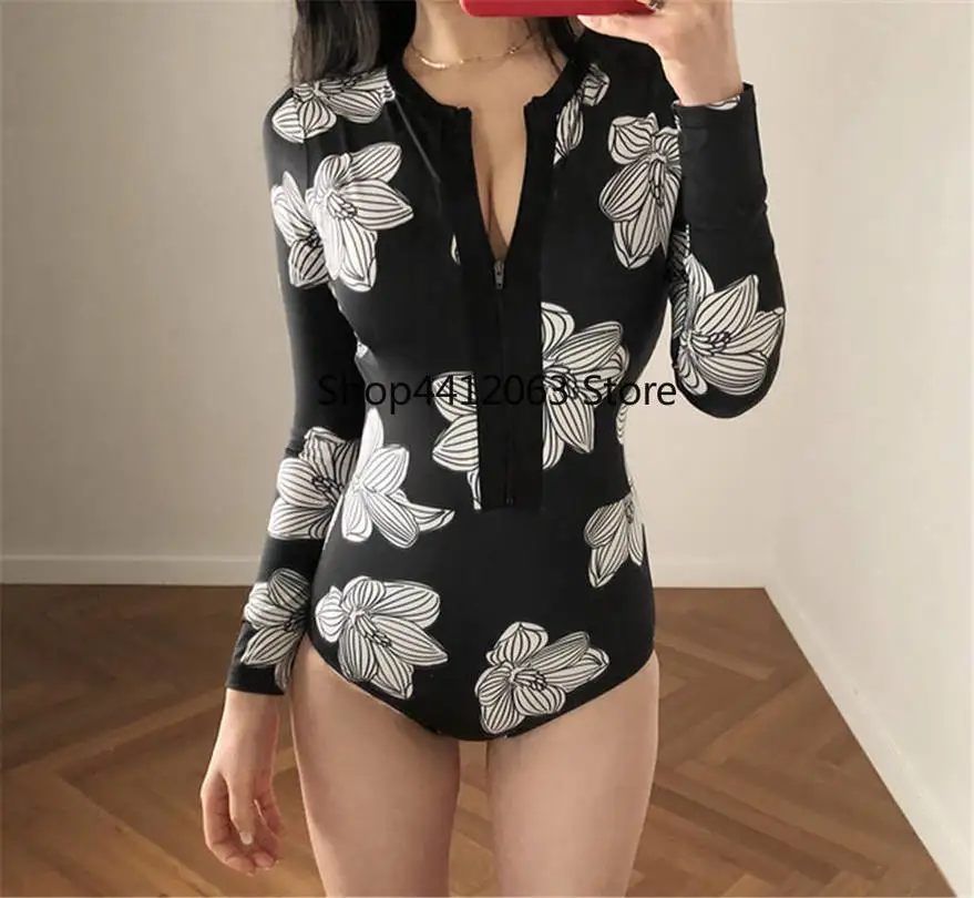 Молния Rashguard женский длинный рукав Цельный купальник цветочный принт купальники УФ Защита полосатая блузка коврик одежда для дайвинга пляжная