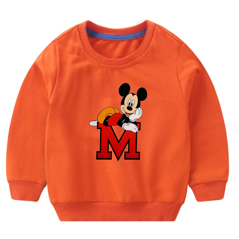 Коллекция года, весенне-осенний пуловер с героями мультфильмов футболка с Минни, толстовка с Микки Маусом, топы, футболка с длинными рукавами детская одежда для мальчиков и девочек - Цвет: Orange