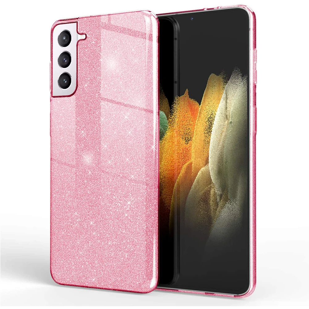 Custodia Con Glitter E Supporto Ad Anello Per Samsung Galaxy S20 Plus, Silicone Morbido Rosa - 3