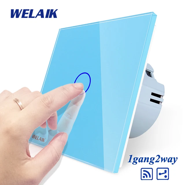 Welaik Кристалл Стекло Панель переключатель Белый настенный выключатель ЕС Дистанционное управление сенсорный выключатель света 1gang2way AC110~ 250 В a1914cw /b - Цвет: Blue
