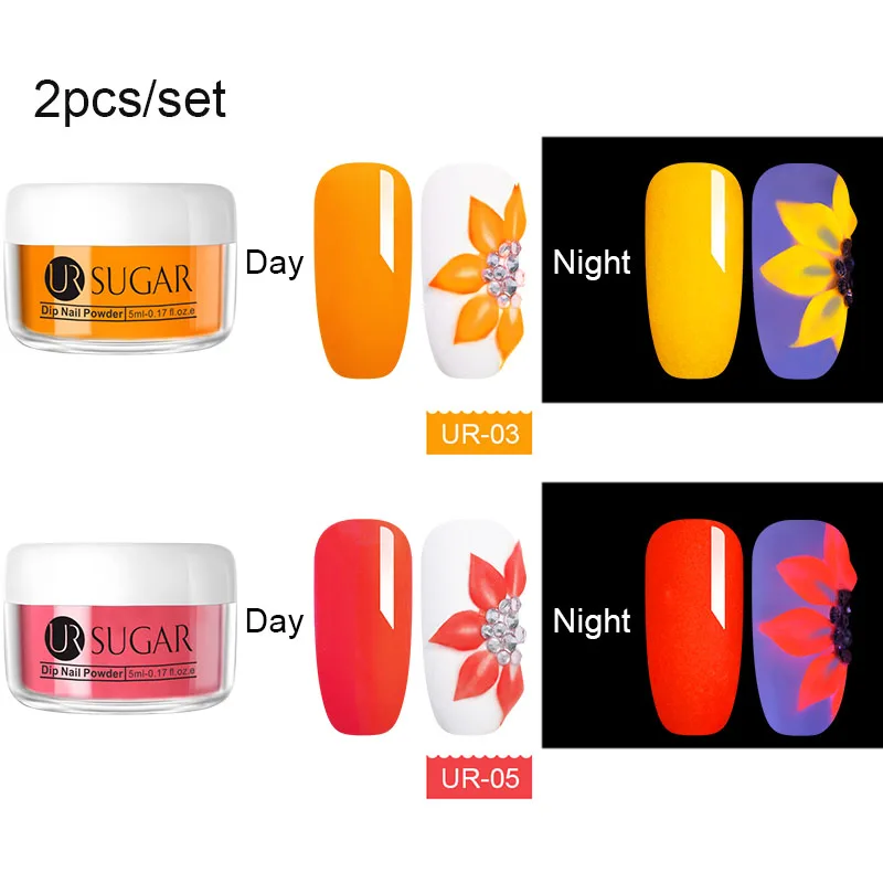 2Pcs set 3 Ur Sugar 6 шт. неоновый флуоресцентный набор пудры для ногтей 3 в 1 акриловая пудра для вырезания пигментной пыли украшение для дизайна ногтей - Цвет: 2Pcs set 3