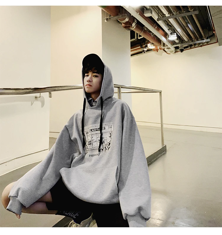 Spring And Autumn Korean-style BF Hip Hop False Printed Hooded Hoodie Men's-INS Hong Kong-Style Loose-Fit Hoodie Men's Two-Piece