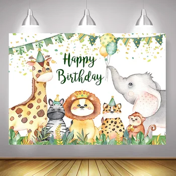 

Safari Birthday Party Backdrop for Photo Shoot Jungle Animals Green Forest Wild One Birthday Background Baby Shower Backdrops