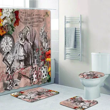 

Vintage Alice In Wonderland Shower Curtains Bathroom Curtain Set Alice Adventures Bath Rugs Carpets for Bathrom Home Decor Gift