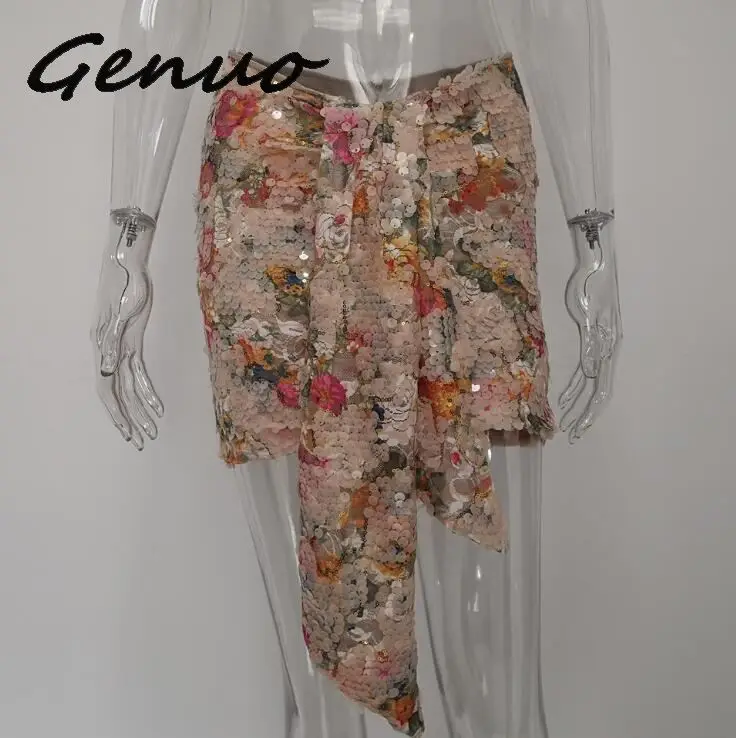 Genuo леди конфеты блесток юбка элегантный шик драпировка Ruched Короткие вечерние наряды обёрточная бумага Bodycon Юбка блеск Великолепная одежда на день рождения