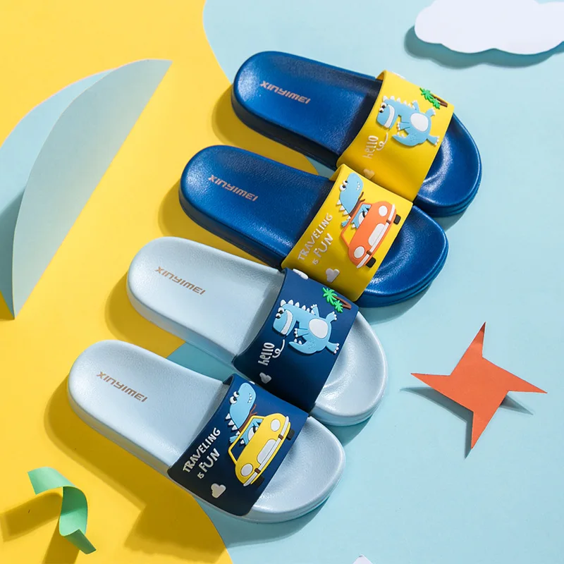 Kids Slippers Waterproof Dinosaur Home-Shoes Girls Baby Boys Children Cute Car-Pattern