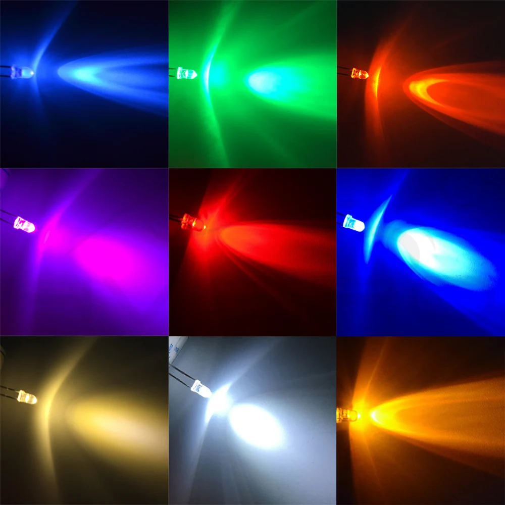 Hviero F3 3mm Round White Red Yellow Blue Green Bright Light Emitting Diode Assortment Kit Bulb Led Lamp Electronic component