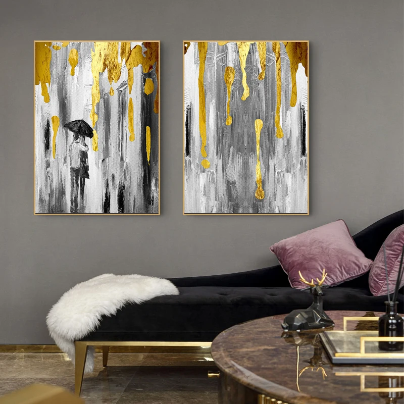 Golden and Grey Abstract Wall Art Canvas Printing Etsy Ebay Shopify Dropshipping Home Decor Painting Cheap Posters Prints | Дом и сад