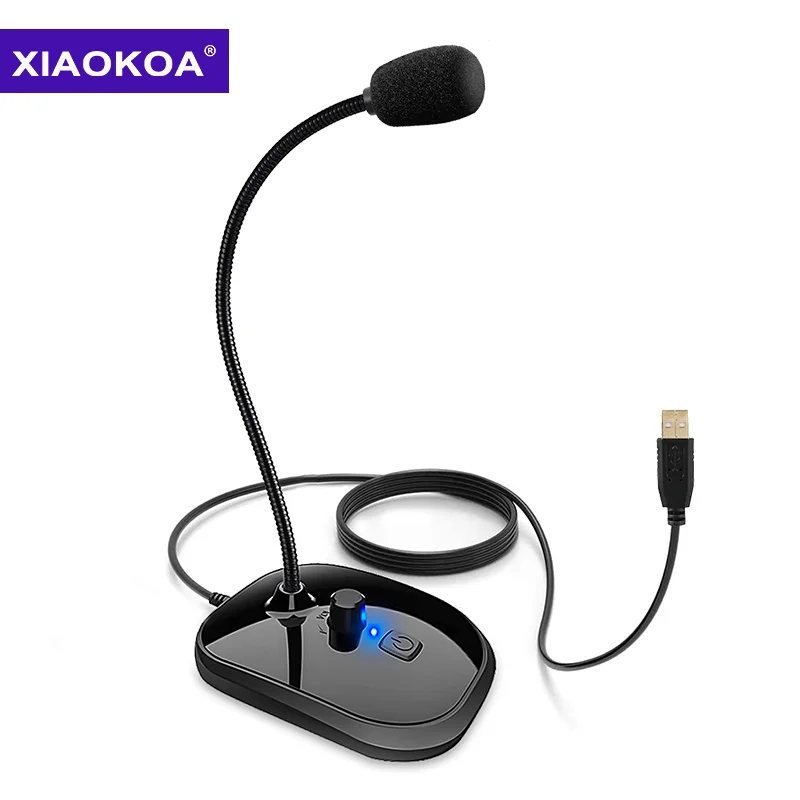 XIAOKOA USB Microphone for Computer PC With Volume Adjust and Mute Button Plug and Play for Recording Youtube PS4 Mic