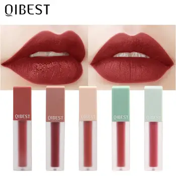 

QIBEST Lip Gloss Lipstick Waterproof Velvet Lip Tint 5 PCS/Set Pigmented Lips Long Lasting Matte Lipgloss Women Makeup Cosmetics