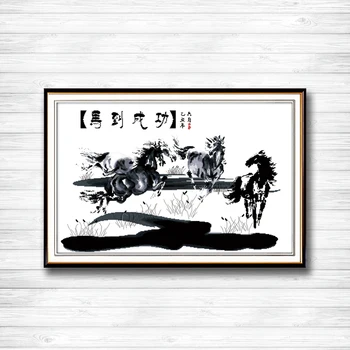 

Four horses galloping ahead painting counted printed on canvas DMC 14CT 11CT Chinese Cross Stitch Needlework Set Embroidery kits