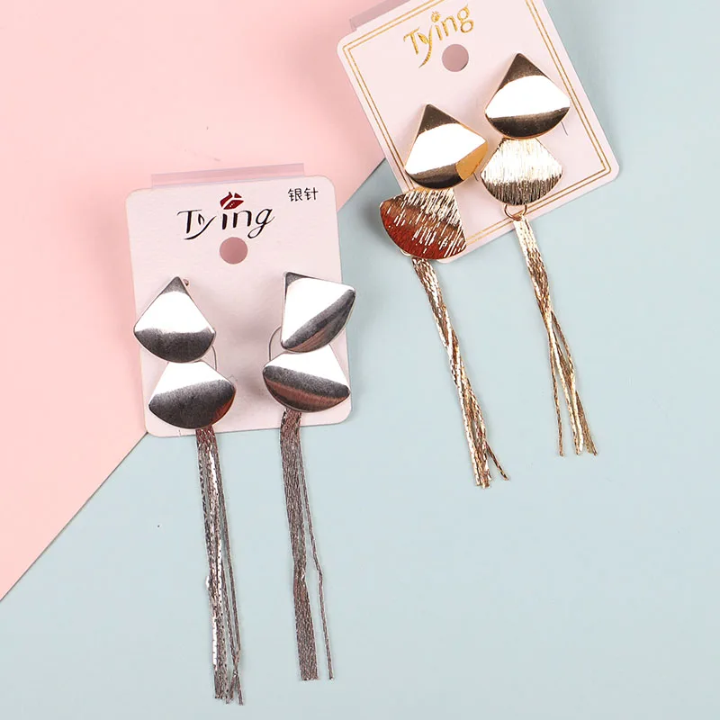 Гипоаллергенные длинные геометрические серьги с кисточками, изысканные преувеличенные геометрические модные серьги-гвоздики высокого качества