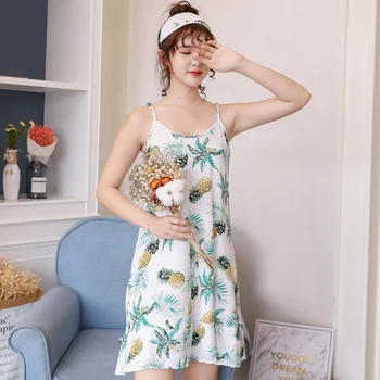 

Women's Sling Nightdress Cartoon Print Loose Milk Silk Dress With Blindfold Cute Nightwear !