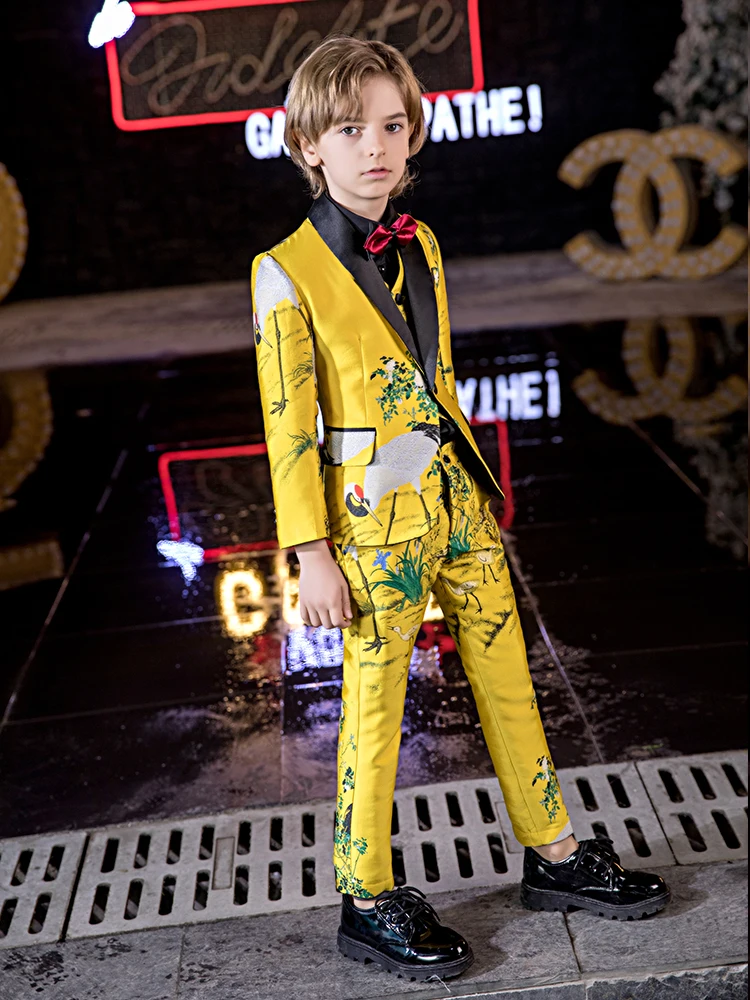 YuanLu/4 предмета, блейзер Детский костюм для мальчиков, деловой костюм одежда для малышей вечерние костюмы в британском стиле на свадьбу, цвет желтый, красный