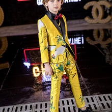YuanLu/4 предмета, блейзер Детский костюм для мальчиков, деловой костюм одежда для малышей вечерние костюмы в британском стиле на свадьбу, цвет желтый, красный
