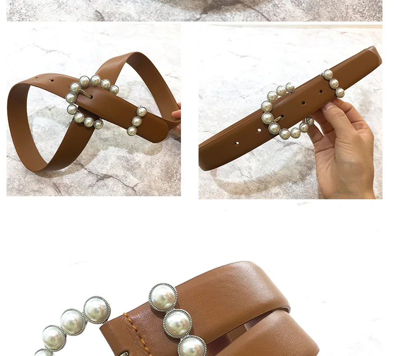 women fashion brand designer pearls buckle real leather belt female jeans dress overcoats belts 3.0cm width jc3403