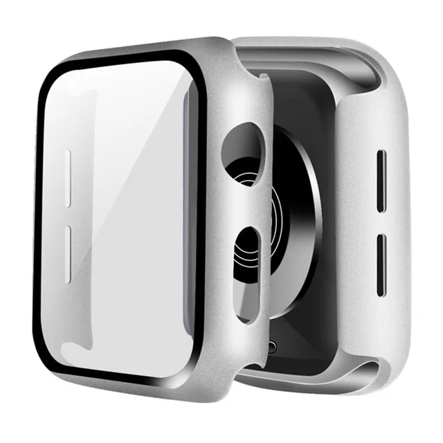Glass + Cover For Apple Watch case 6/SE/5/4/3/2/1 iWatch 42mm 38mm bumper Tempered Glass for apple watch 44mm 40mm 42mm 38mm Silver