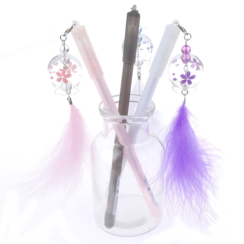 Cute Feather Pendant Gel Pens Lovely Students Writing Pens Kawaii School Stationery Supplies Wholesale