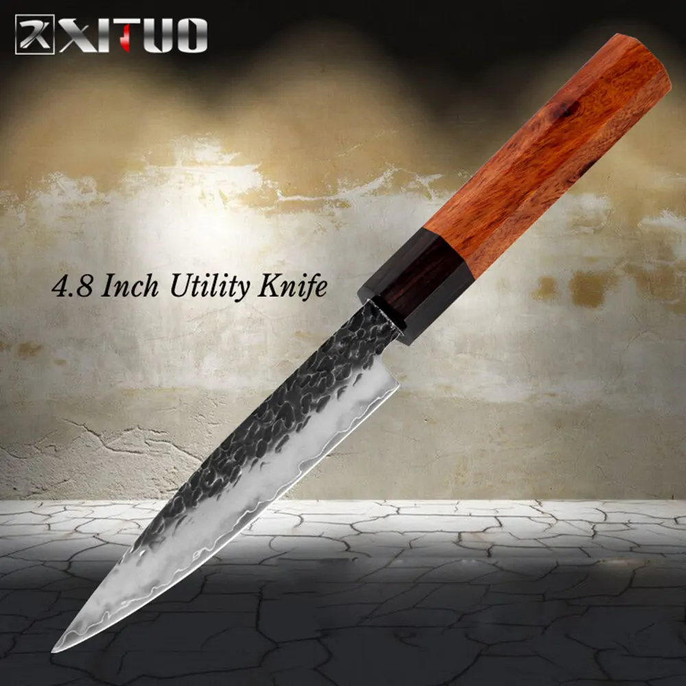 Utility Knife XITUO кухонный нож шеф-повара трехслойный композитный стальной ручной Кованый нож японский кухонный нож Кливер обвалочный нож для очистки овощей - Цвет: Utility Knife