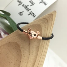 925 пробы Серебряный классический черный одиночный круглый кожаный браслет со львом женские очаровательные ювелирные изделия