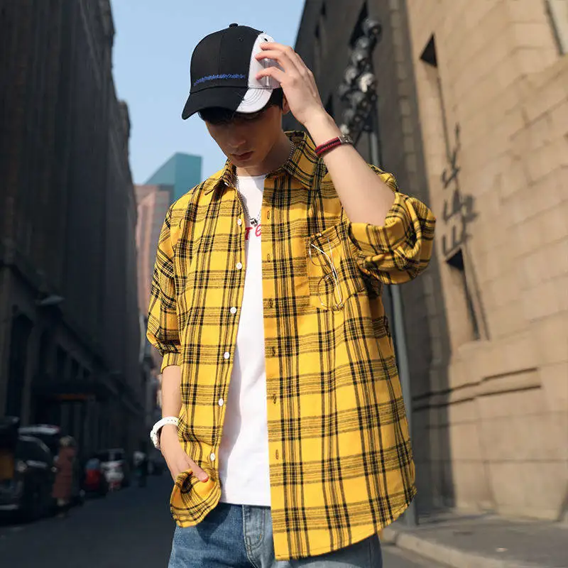 

Casual Plaid Flannel Plaid Shirts for Men Fashion Oversized Long Sleeve Shirt Men Women Burr Shirts Harajuku Male Strip Shirts