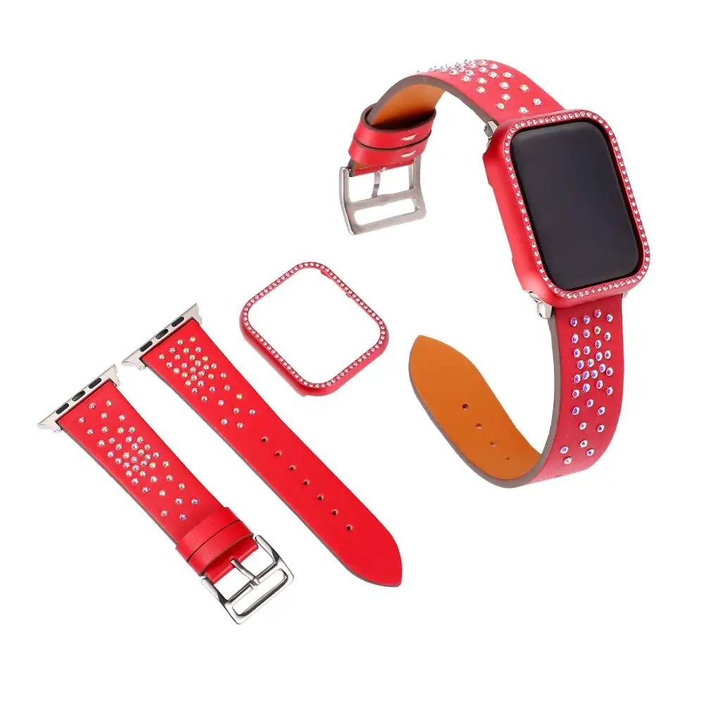 

Diamond leather Bracelet Strap+Cases For Apple Watch 38mm 42mm 44mm 40mm Sport Protective Bands Sets For iWatch Series 5 4 3 2 1