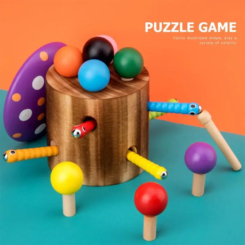 

Wooden Magnetic Mushroom Insect Catch Worm Game Parent-child Interactive Toys Hand-eye Coordination Training Puzzle Toy