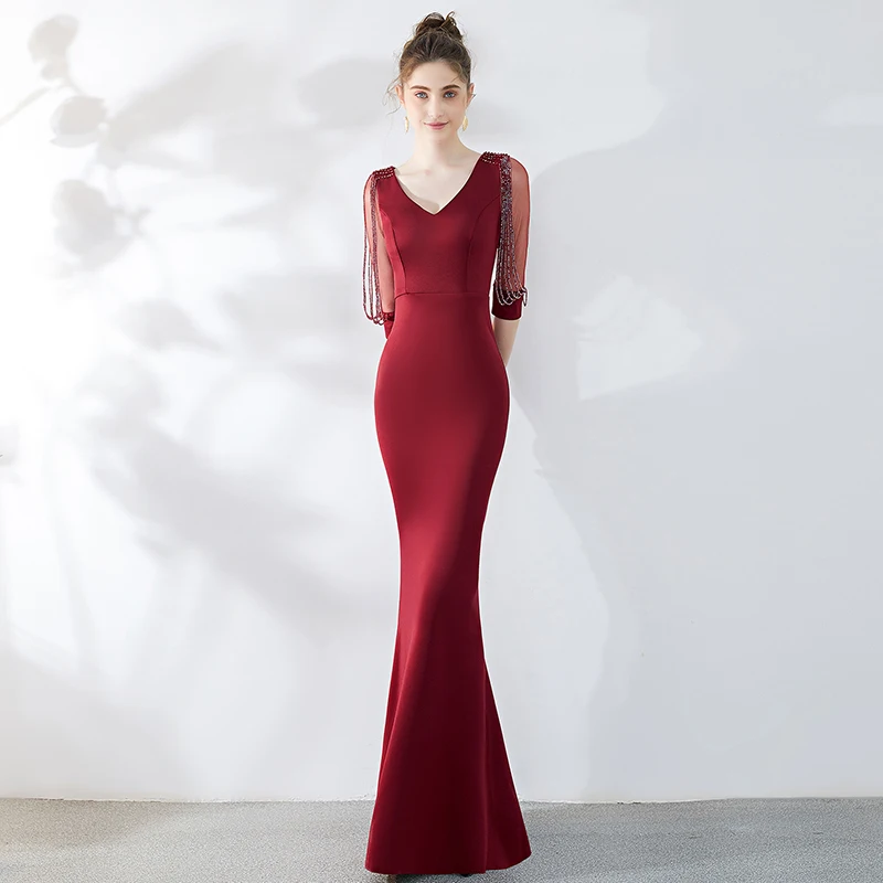 Evening Dress Mermaid V Neck Half Sleeve Party Dresses Gowns African Evening Gowns Formal Dress Women Elegant Robe De Soiree