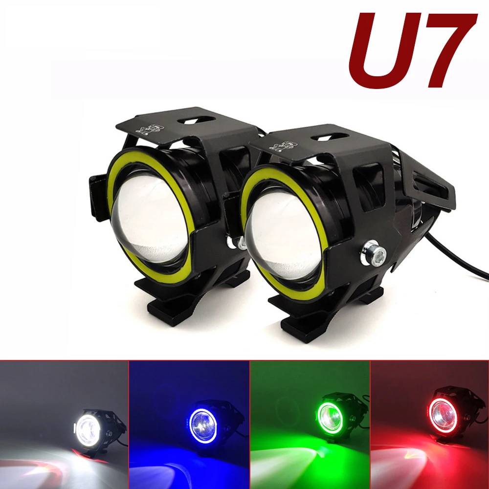 

U7 LED Light Motorcycle Angel Eyes Headlight Spotlights Auxiliary Bright Fog Light For BMW Ducati Honda Kawasaki Suzuki Yamaha