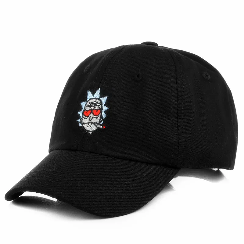 Новая американская анимация кепки с изображением Рика папа шляпа Рик и шапка Морти регулируемая бейсболка высокого качества хлопок бейсбольная кепка Bone Snapback - Цвет: Black